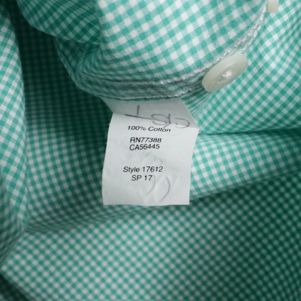 J. Crew Gingham‎ Button Down Shirt Long Sleeve Men XL Mint Green White Casual